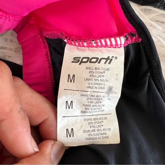 Sporti Women's Black/Pink Active Color Block Double Cross Tankini Swim Top Sz M - Picture 8 of 9